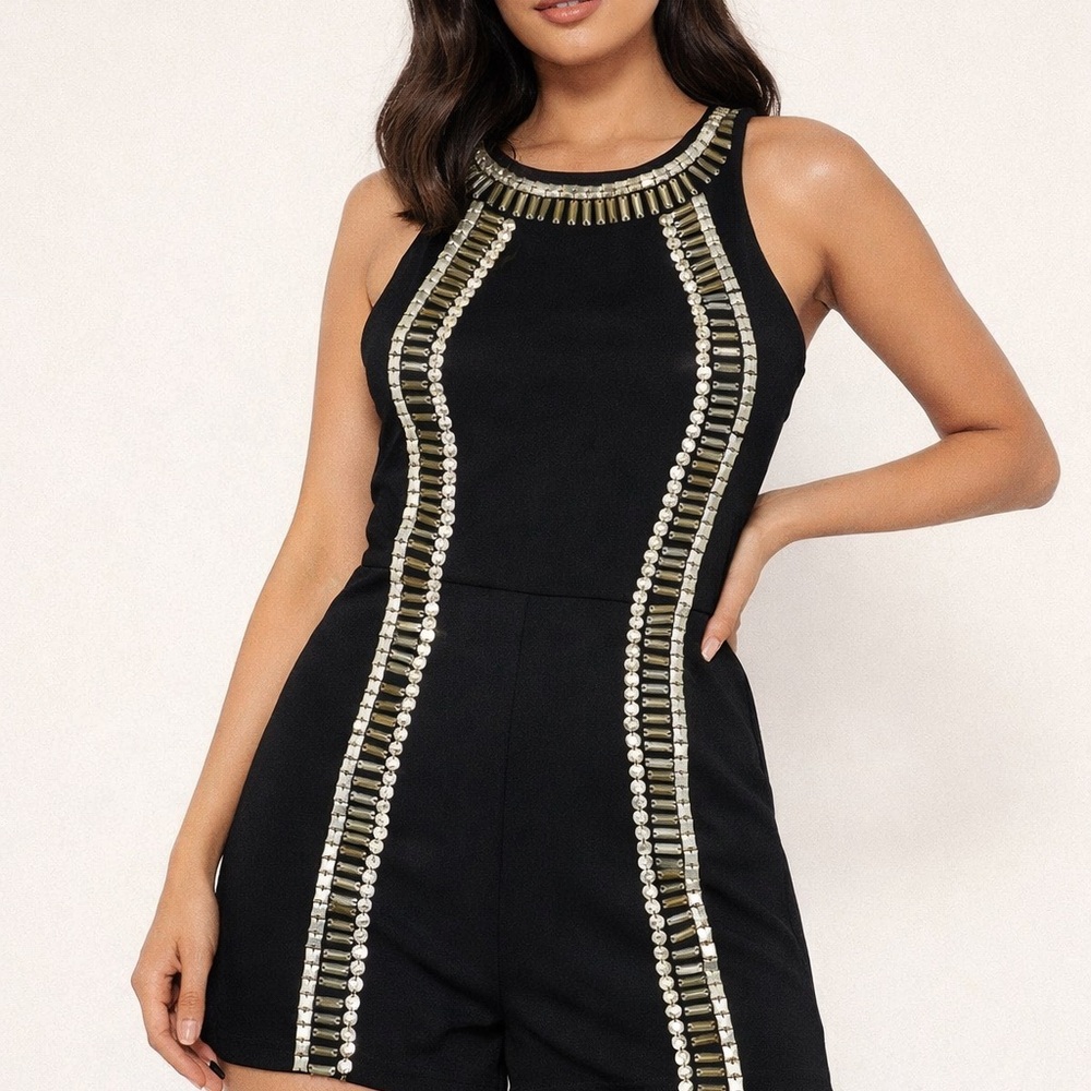 Black and Gold Embellished Jumpsuit